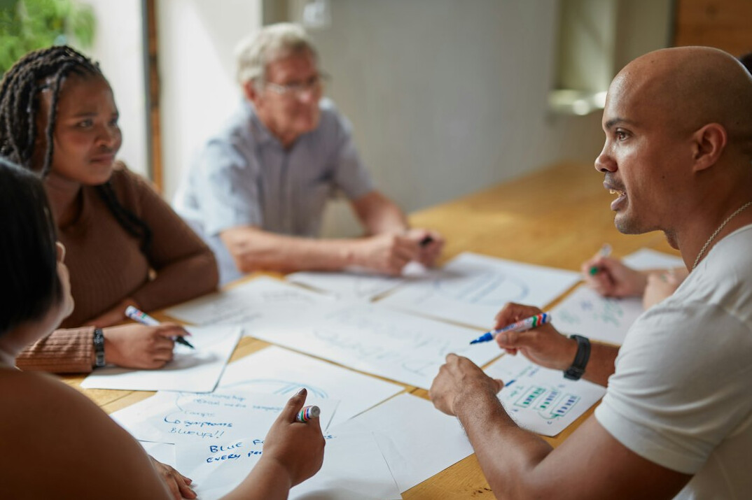 diverse people in discussion